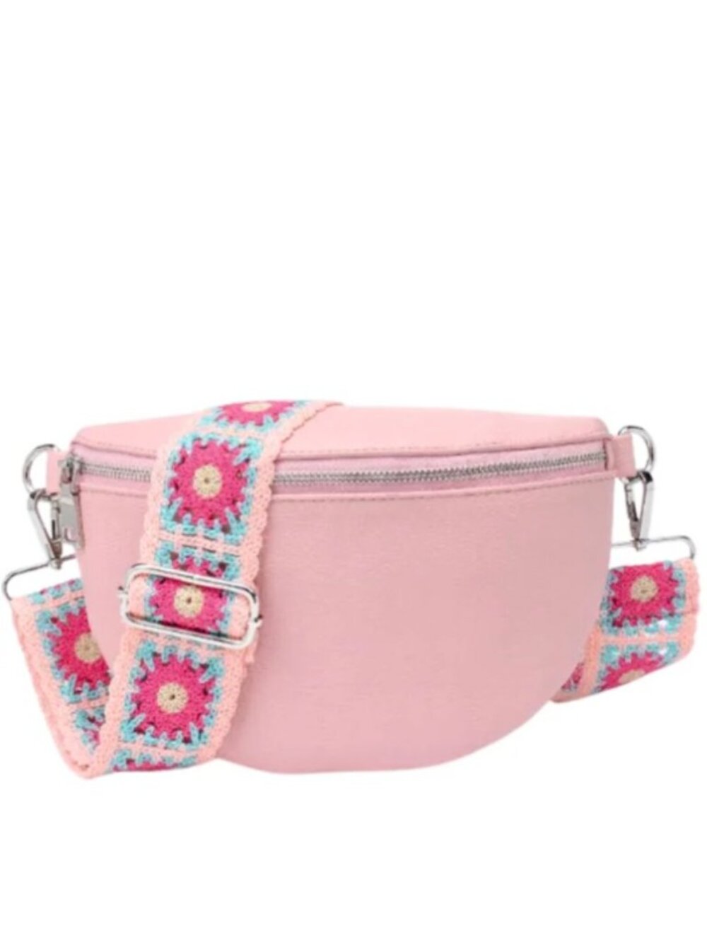 NWT Vtg Style Boho Crochet Pink Crossbody or Belt Bag Purse Fashion by Mirabeau